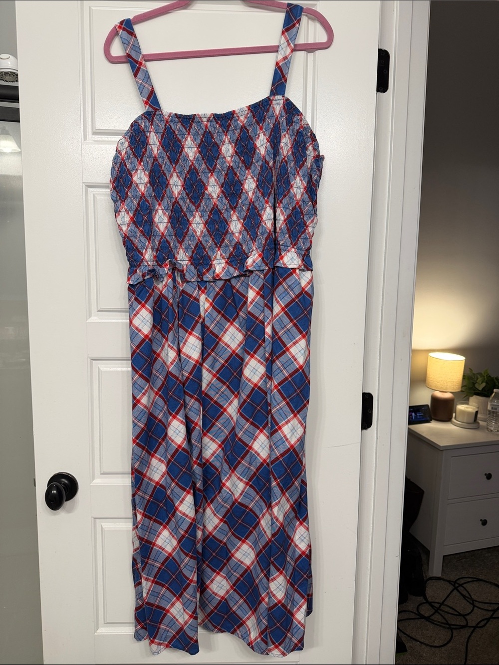 Old Navy Blue and Red Plaid Midi Dress